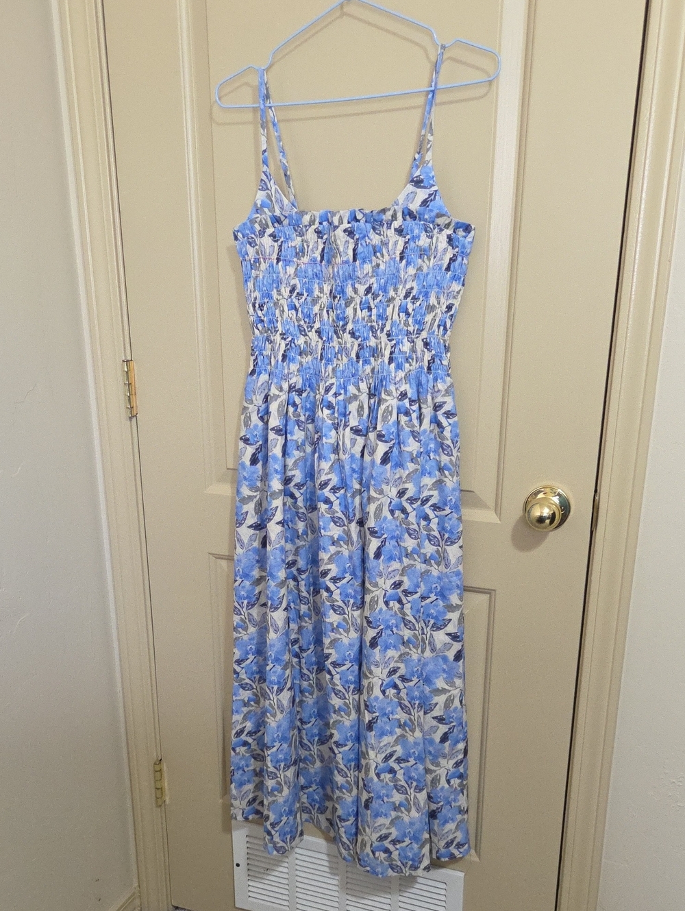 Astr Blue Floral Smocked Midi Dress